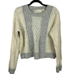 Anthropologie Sleeping on Snow Cable Knit Oversized Sweater Small Grey Ivory
